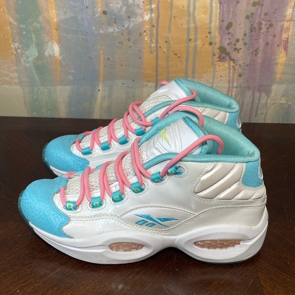Allen Iverson Question Mid Blue Toe Pink Lemon Zest basketball shoes size 6 - Picture 4 of 7